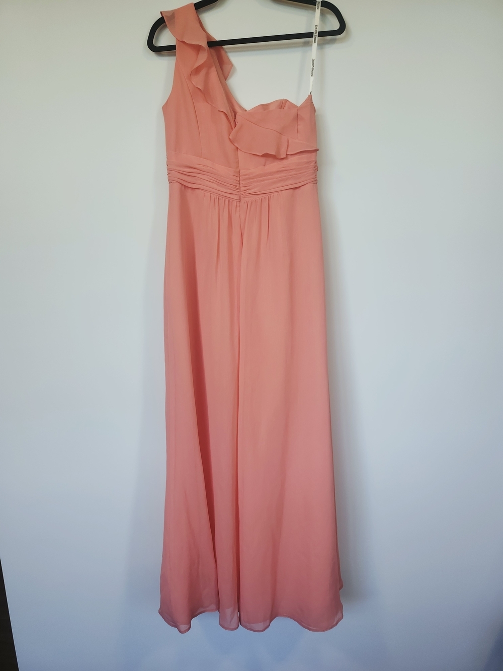David's Bridal One-Shoulder Coral Pink Evening Dress Size 10 - Picture 7 of 9